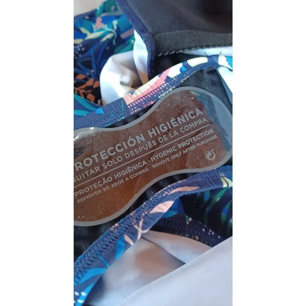 Emerald Bay Women's Size 14 Blue Tropical Leaf One Piece Tummy Control Swimsuit - Picture 7 of 7